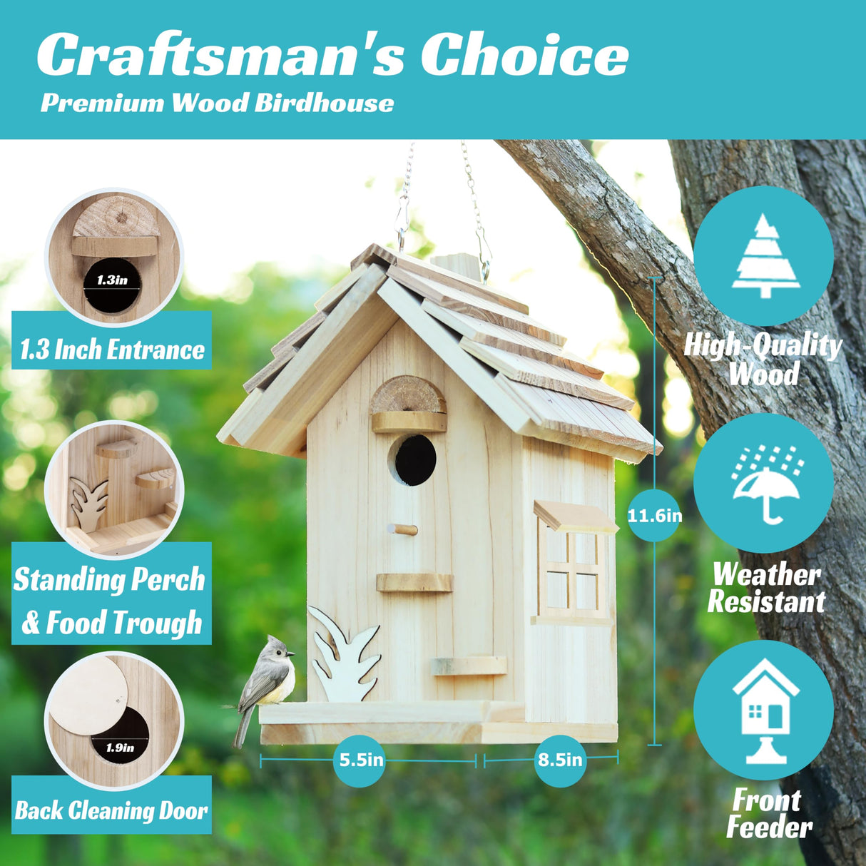 Wooden Birdhouse Kit for Adults to Build, DIY Bird House Craft Kits to Paint, Adult Woodworking Building Kits Birdhouse for Outside, Garden, Yard (Wood, 8.5in) Rioychan