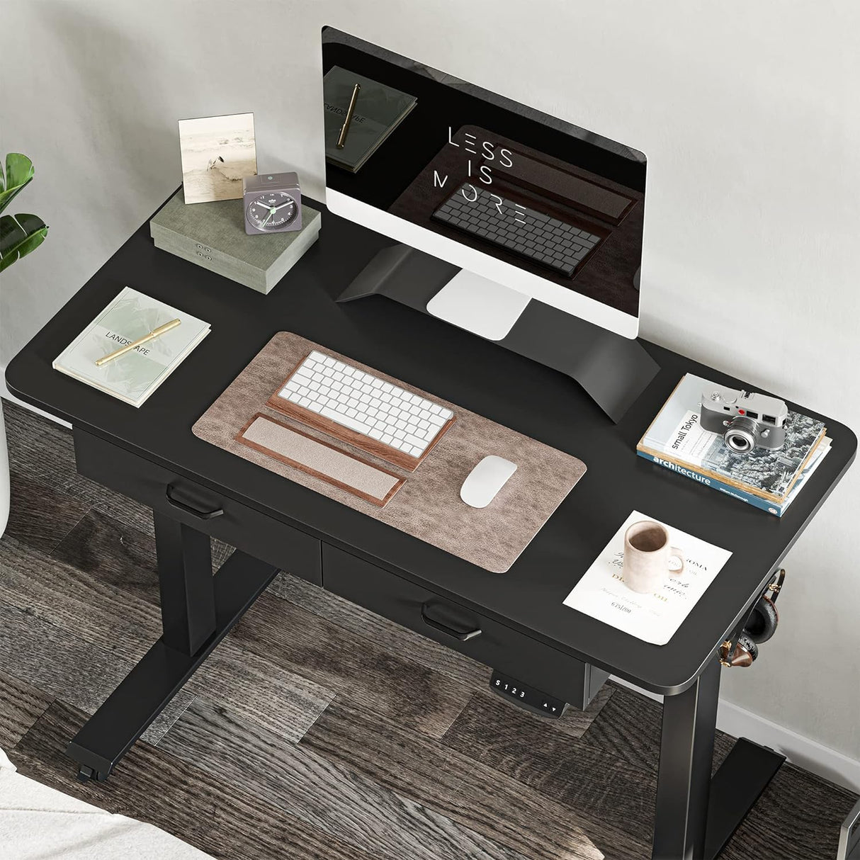 BANTI 48'' Adjustable Height Electric Standing Desk with Double Drawer, Stand Up Home Office Desk with Splice Tabletop, Black BANTI