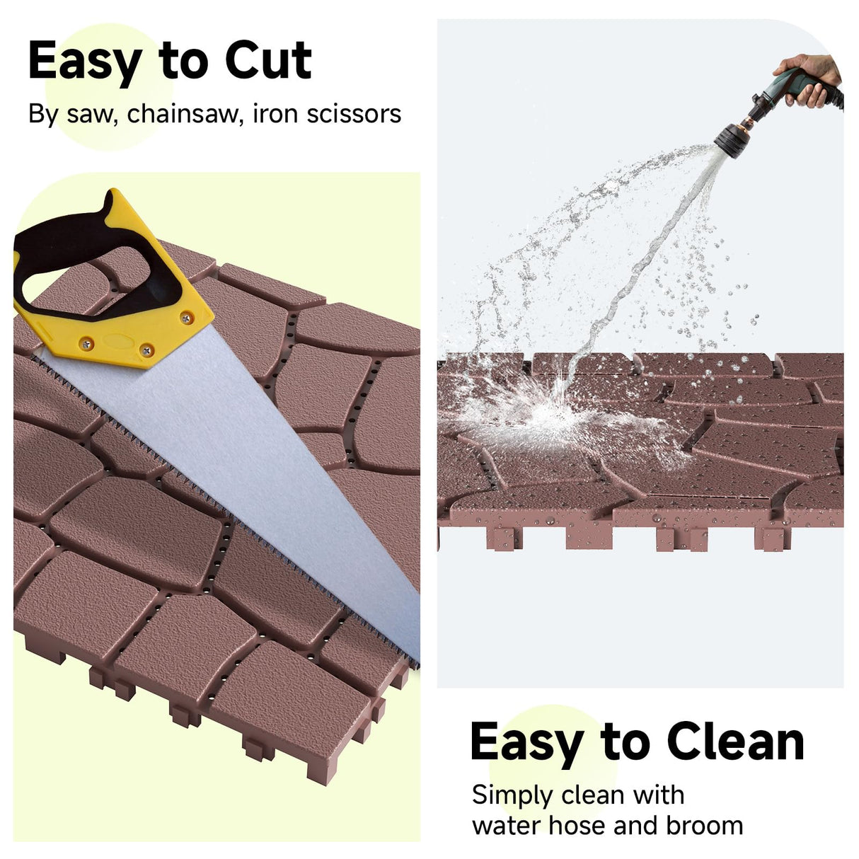 Rovibek 44 PCS Interlocking Deck Tiles, 12" X 12" Plastic Deck Tiles Outdoor Waterproof, All Weather Patio Tiles for Balcony Backyard Poolside Porch, Pavers for Outside Walkway, Stone Brown Rovibek