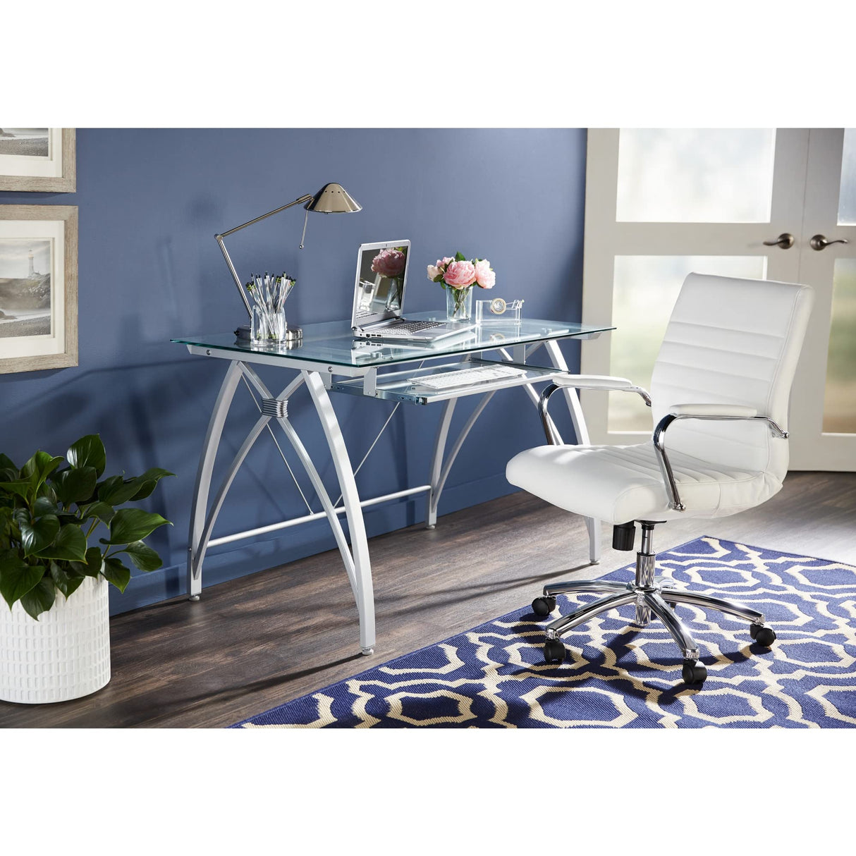 Realspace® Vista 48"W Glass Computer Desk, Silver Realspace