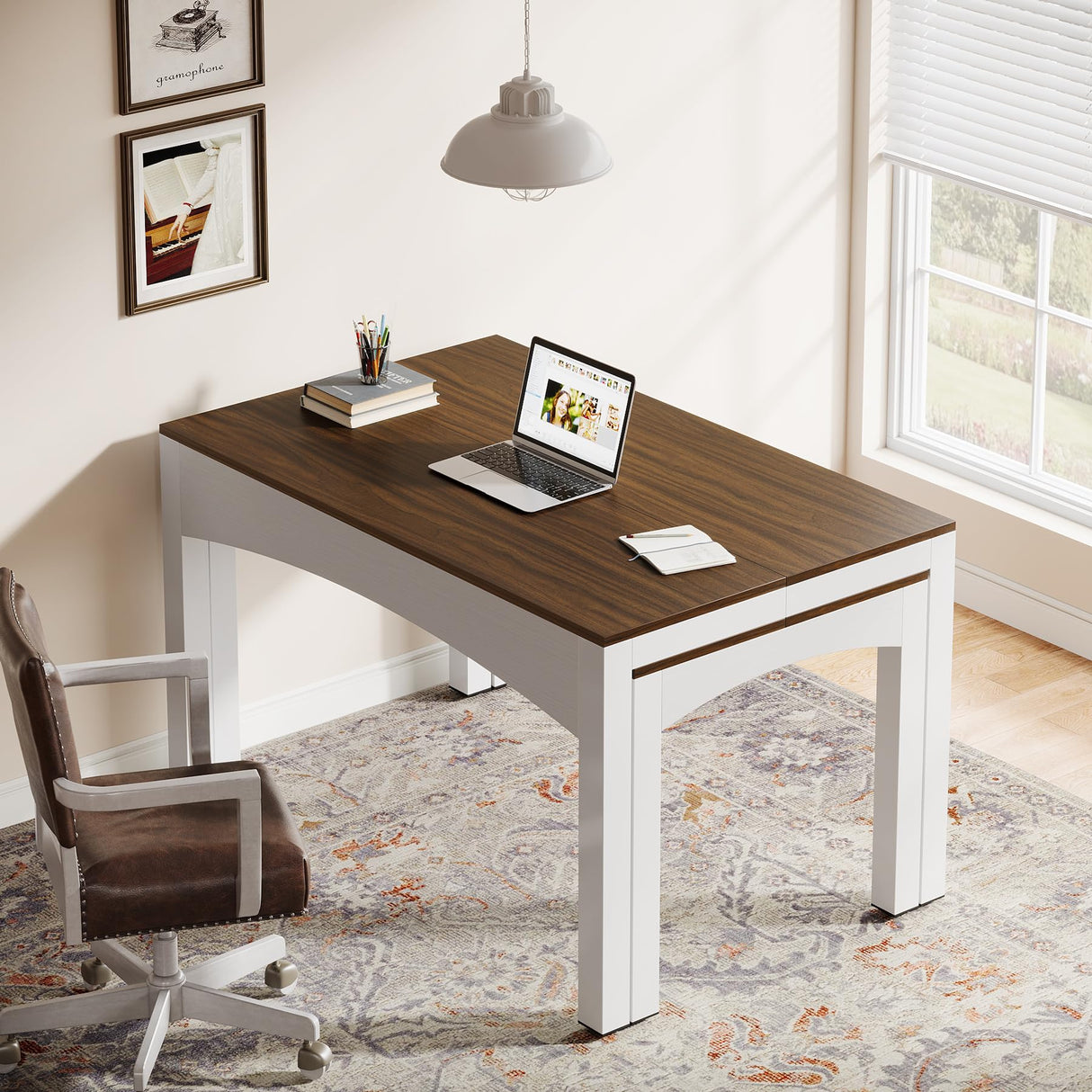Tribesigns 94.5” Two Person Desk, Extendable Long Double Desk for 2 Person, Modern Computer Desk Study Writing Table for Office, Brown & White Tribesigns