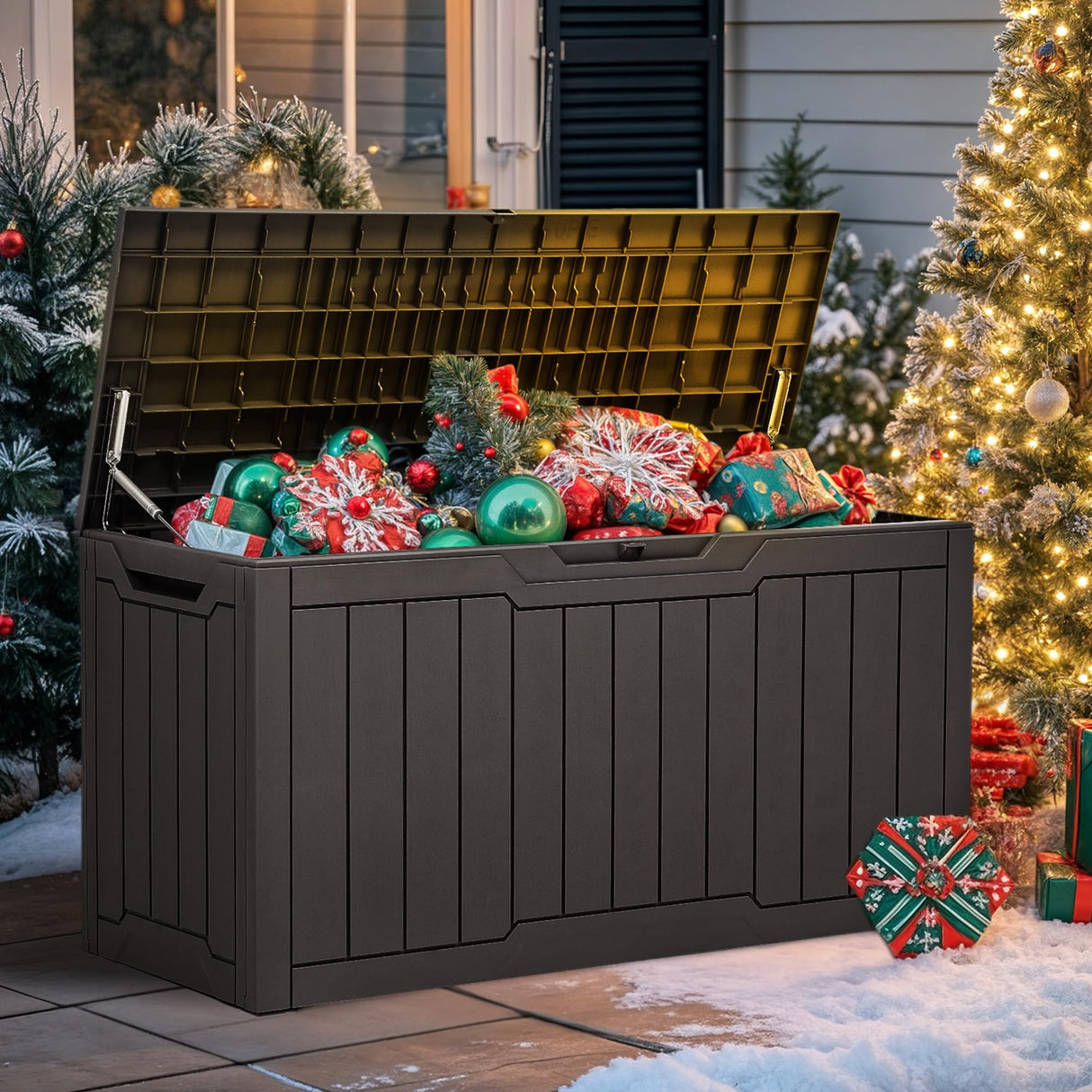 YITAHOME 100 Gallon Outdoor Storage Box, Large Water Resistant Resin Deck Box, Indoor Outdoor Lockable Storage Container for Patio, Garden, Cushions, Tools, Equipment (Dark Brown) YITAHOME