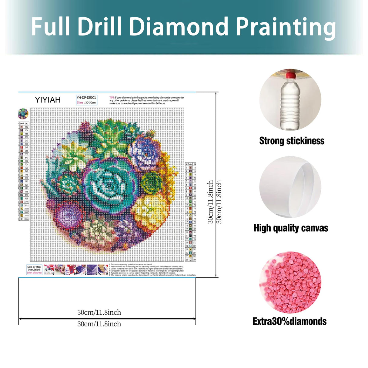 YIYIAH Succulent Diamond Painting Kits for Beginners-Mandala Flower Diamond Art Kits for Adults- Diamond Gem Art Kits Holiday Gifts Home Decor 12x12 inches YIYIAH