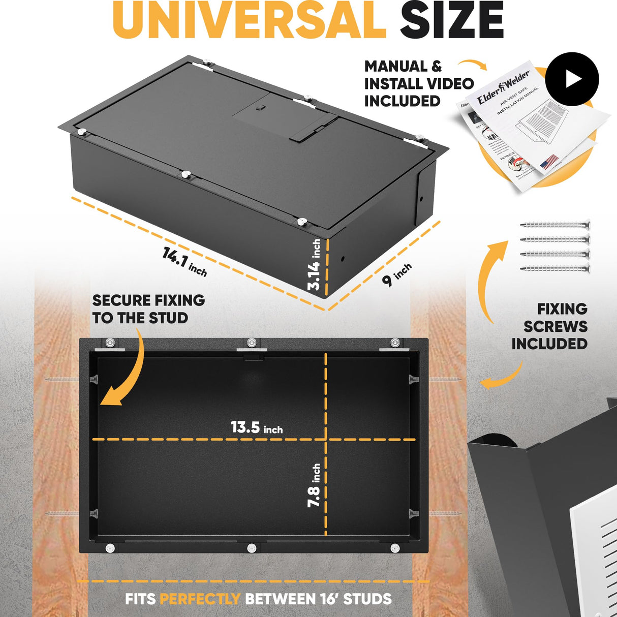Elder Welder® Hidden Wall Safe with Air Vent Cover | Easy to Install | Combination Lock | Fits Perfectly Between 16" Studs | Hidden Safe for Money | Elevated Choice Over Book Safe or Picture Safe Elder Welder