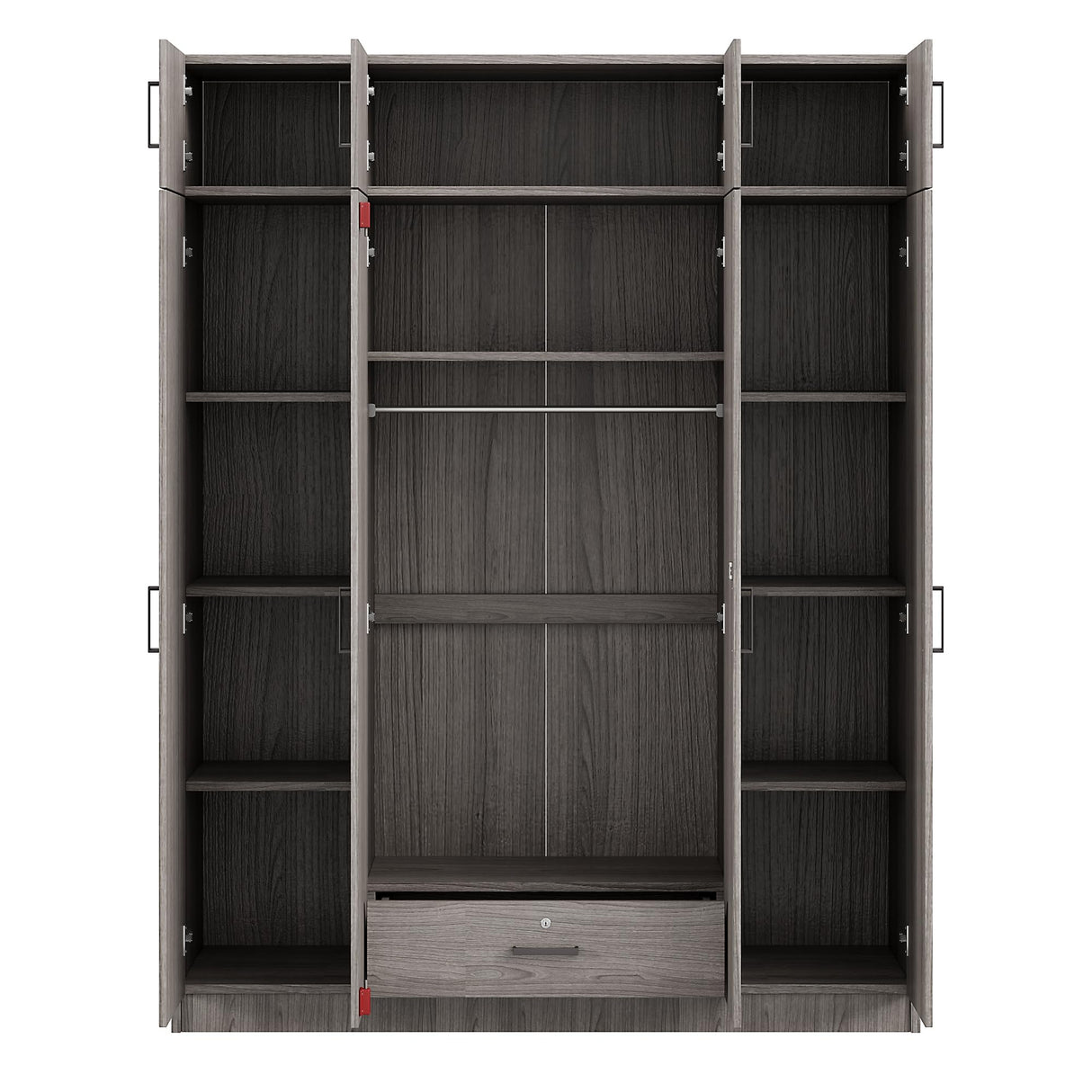 Merax 4 Doors Storage Wardrobe with Hanging Rail, Large Wardrobe Closet with 1 Drawer, Wooden Wardrobe Closet Organizer with Top Cabinet for Bedroom, Laundry Room, Gray Merax