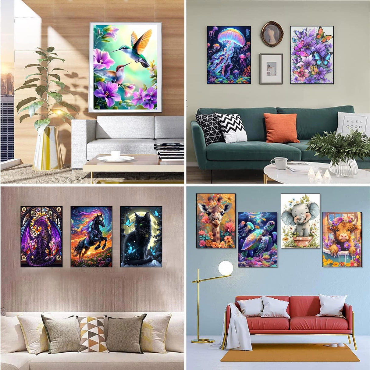 CraftCraze 12 Pack Animals Diamond Art Painting Kits for Adults - 5D Diamond Dots for Adults Beginner,DIY Round Full Drill Gem Art Painting by Numbers kit for Wall Decor Gifts 12x16 inch CraftCraze