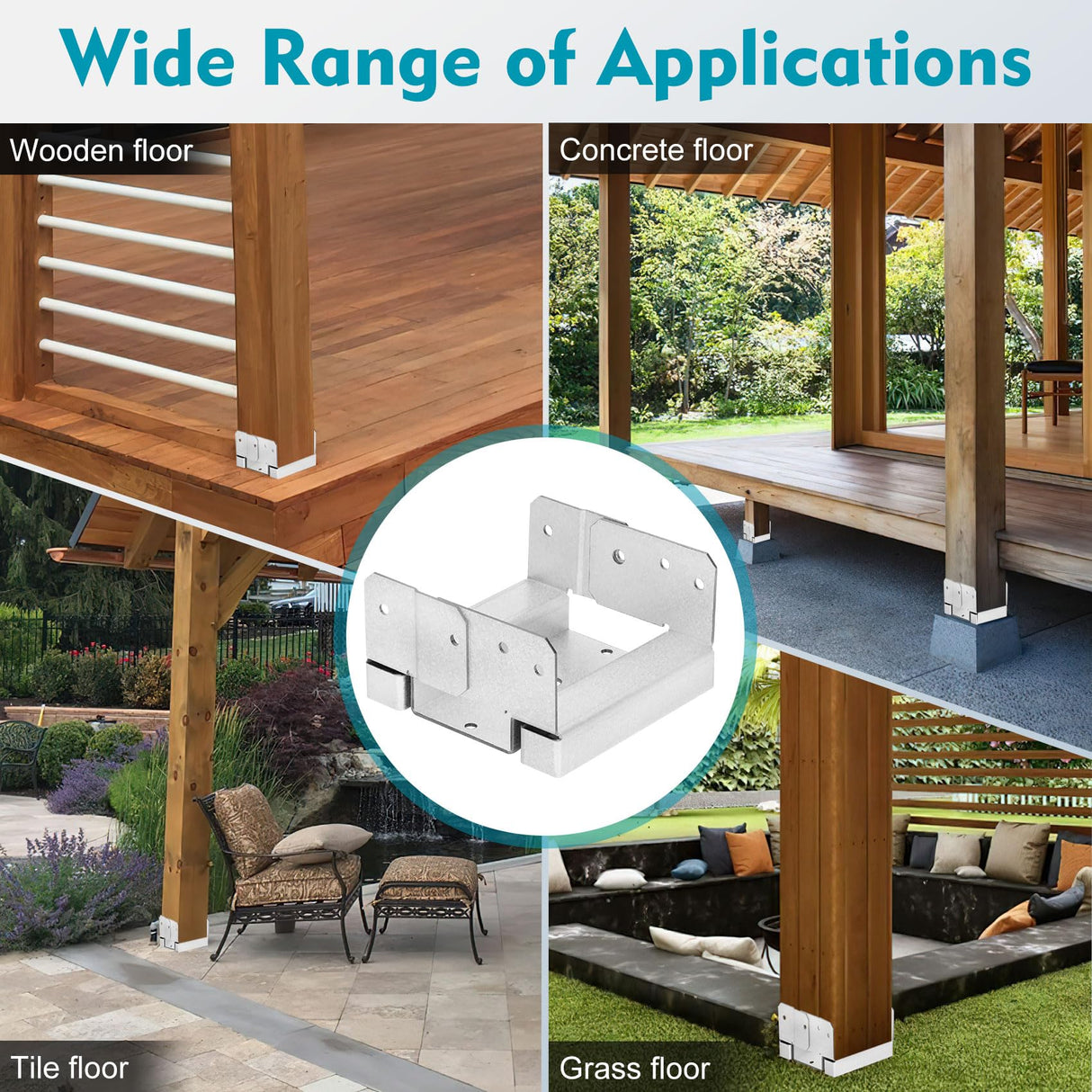 6 PCS 4x4 Post Base for Concrete, Adjustable Aluminum-zinc Plated Steel Deck Post Anchor Base for 3.5x3.5 Wood, Post Base Holder with 1" Standoff for Deck Gazebo Pergola Porch(Includes Screws Lonsge