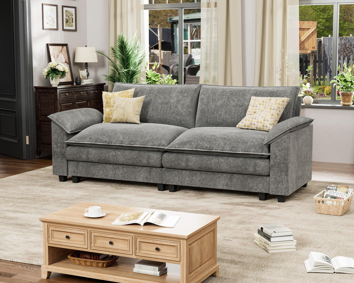 Homall 80" Modular Sectional Sofa, Loveseat Sofa Couch with Double-Layer Cushion, DIY Combination Chenille Deep 2-Seat Cloud Couch for Living Room, Apartment (Bright Grey, Loveseat Sofa) Homall