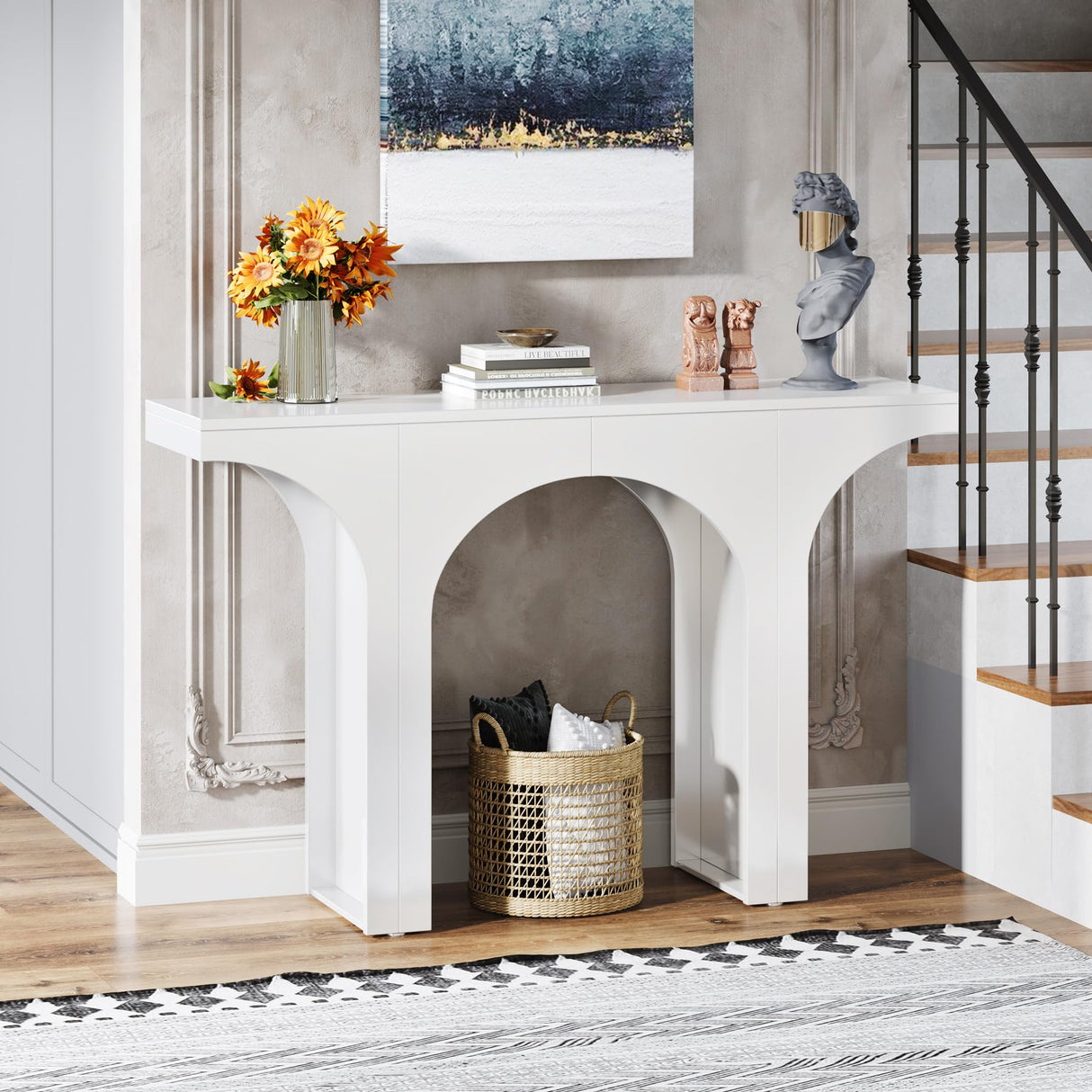 Tribesigns 47 Inches Console Table, Wooden Entryway Table, Modern Hallway Table, Sofa Table with Arch Base, Unique Foyer Table, Behind Couch Table, White Long Accent Table for Living Room, Entrance Tribesigns