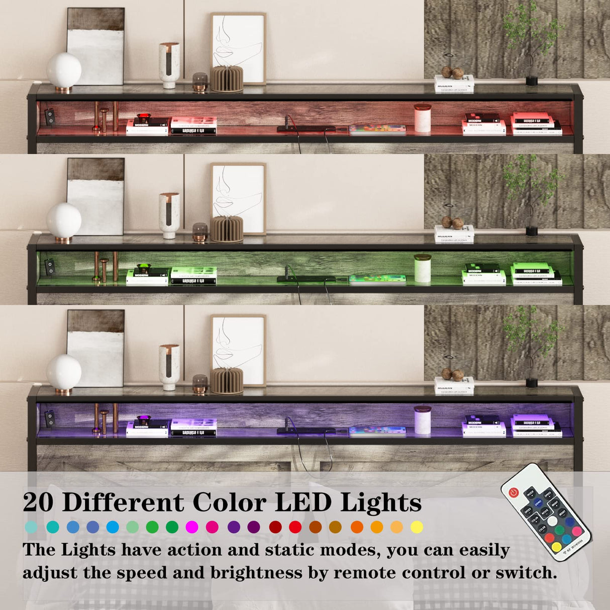 Halitaa LED Queen Size Bed Frame with USB Charging Ports and Storage - Farmhouse Design in Wash Grey Halitaa