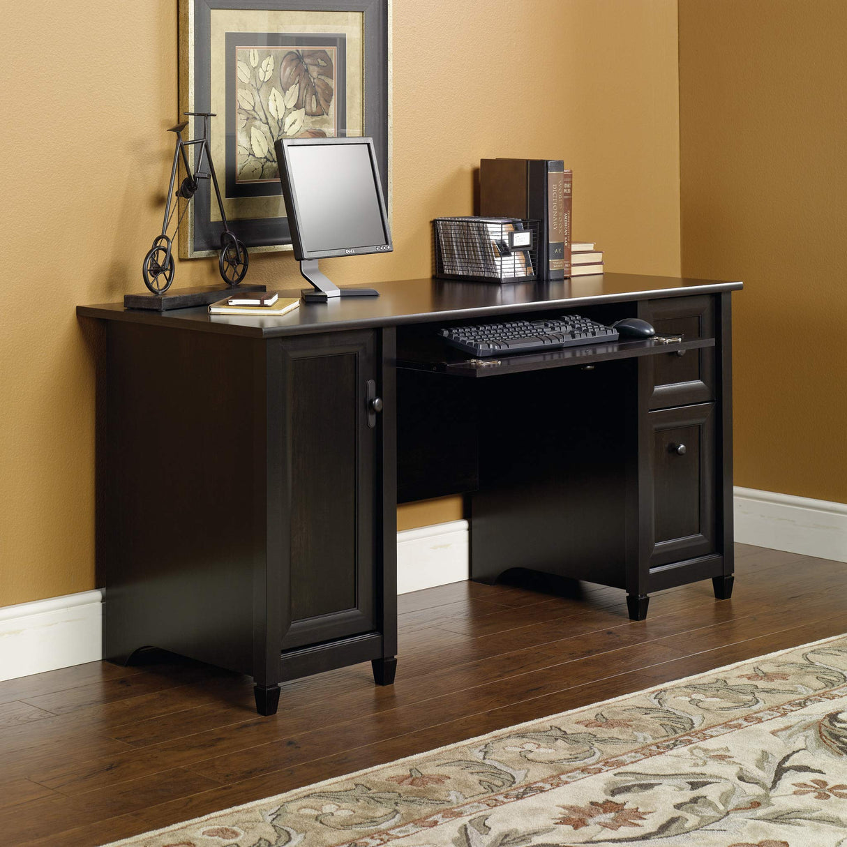 Sauder Edge Water Computer Desk with Storage Drawers, Home Office, L: 59.06" x W: 23.23" x H: 29.02", Estate Black Sauder