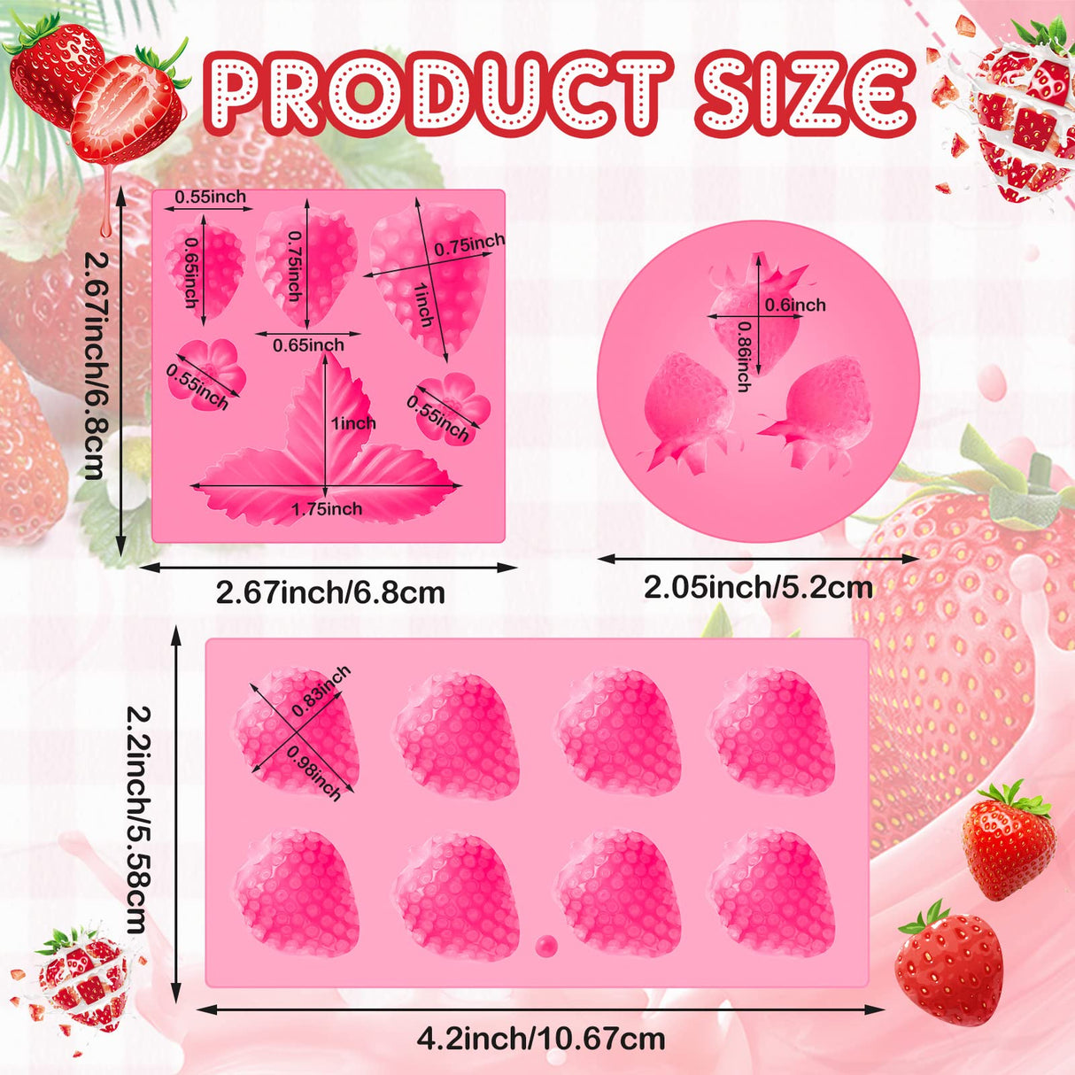 3 Pcs 3D Strawberry and Flowers Silicone Mold Strawberry Baking Mold Fruit Fondant Handmade Candy Jelly Bakeware for Baking Chocolate Pan Cake Kid Cupcake Soap Candle Clay Resin Wax Making Cunhill
