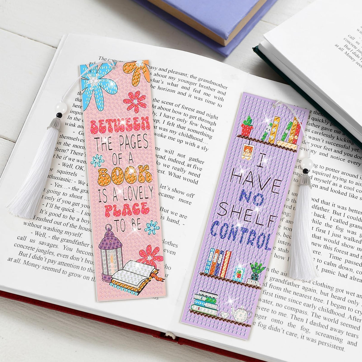 8 Pieces Book Lovers Diamond Art Bookmarks 5d Beaded Bookmark Acrylic Tassel Bookmark for DIY Making Beginners Kids Adults Arts Craft Supplies clothmile