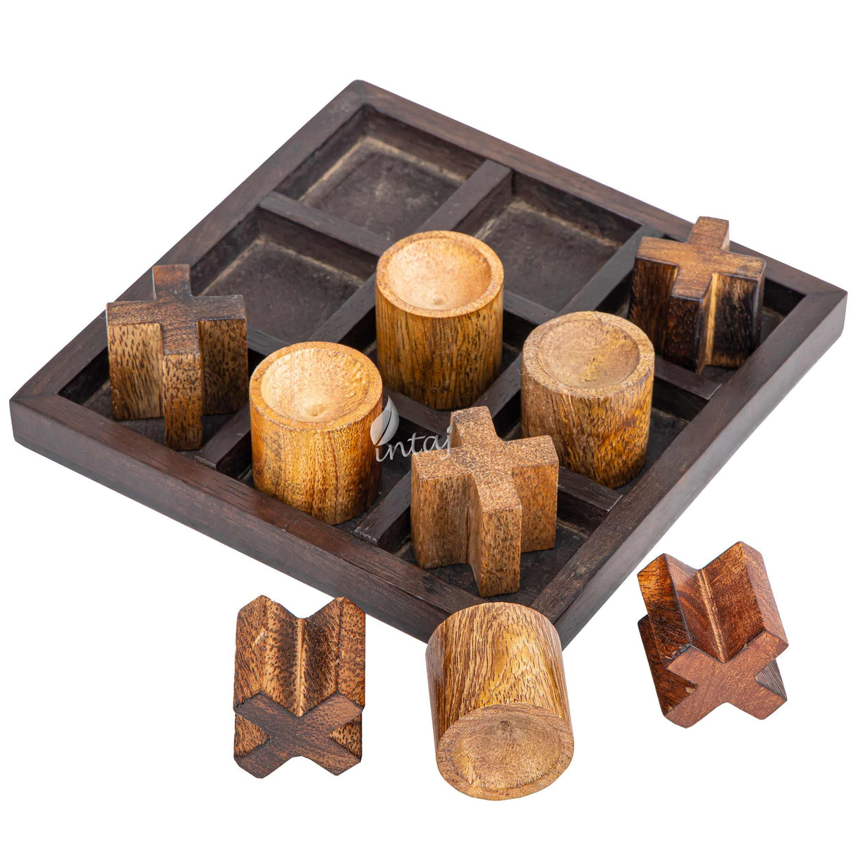 INTAJ Tic Tac Toe Wooden Board Game Table Toy Player Room Decor Tables Family XOXO Decorative Pieces Adult Rustic Kids Play Travel Backyard Discovery Night Level Drinking Romantic Decorations INTAJ