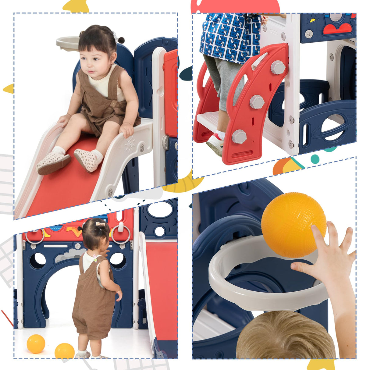 Nyeekoy 9-in-1 Castle Amusement Playground Playhouse, Indoor Outdoor Playset for Toddlers Age 1-3, Backyard Climber Play Set Slide for Kids Baby (Blue) Nyeekoy