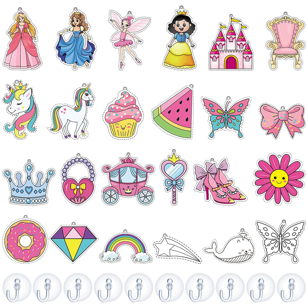 Sratte 48 Pcs Sun Catcher Kits Unicorn Art Window DIY Suncatchers Craft Princess Window Art Suncatcher Paint with 24 Suction Cups for Princess Summer Painting Birthday Party Favor Sratte