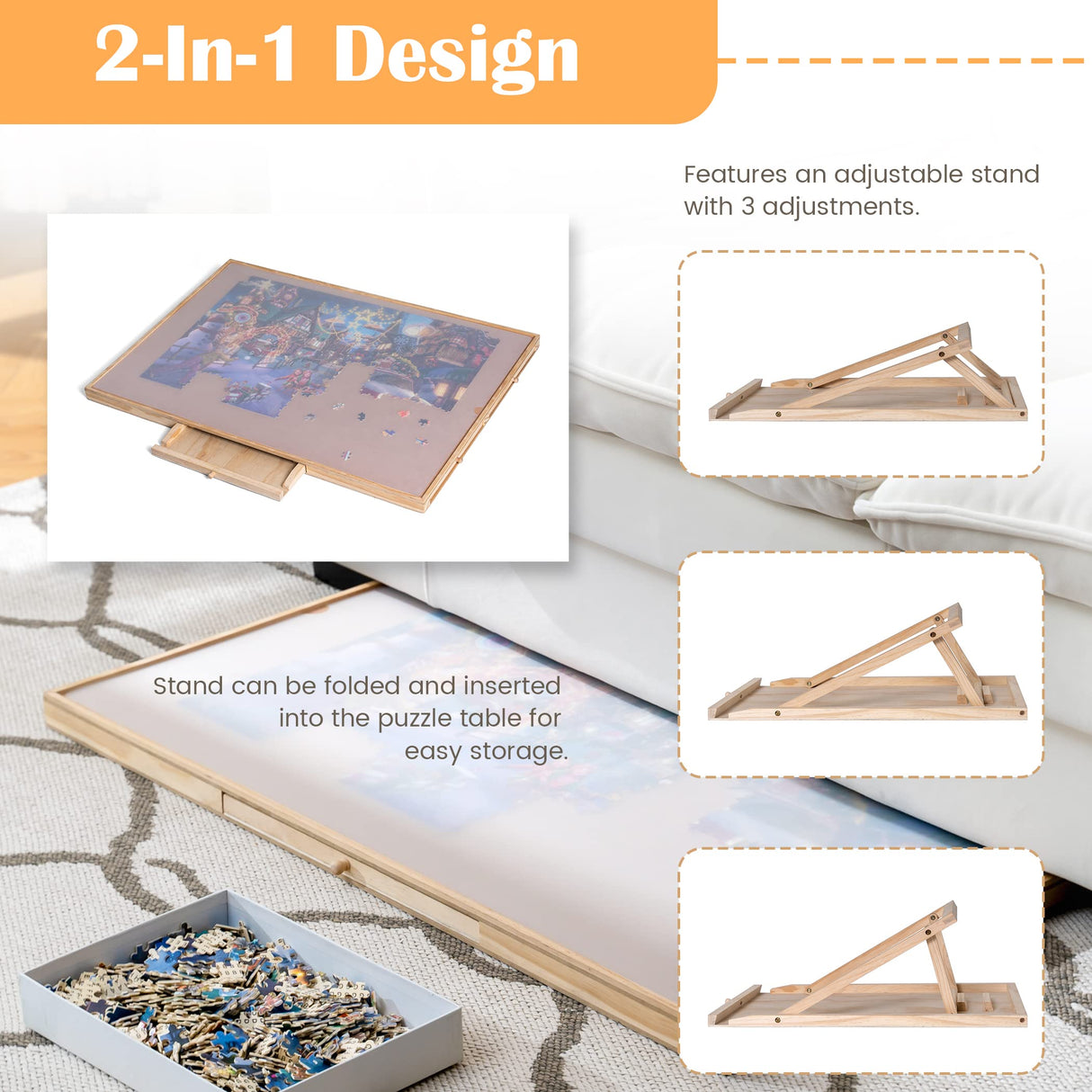 Tektalk Jigsaw Puzzle Table with Integrated Adjustable Stand/Bracket and Removable Cover, for Up to 1500 Pieces (with Integrated Adjustable Stand & Removable Cover) Tektalk