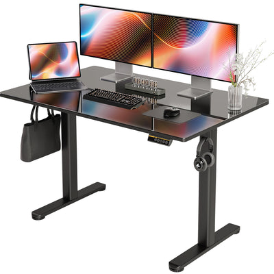 Claiks Glass Standing Desk, Electric Standing Desk Adjustable Height, 48 Inch Adjustable Stand Up Desk, Quick Install Home Office Computer Desk, Black