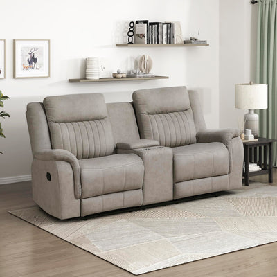 Lexicon Manual Double Reclining Loveseat, Polished Microfiber Manual Wall Hugger Loveseat Recliner for Living Room, Center Storage Console/Cup Holders, Easy Assembly, Dove