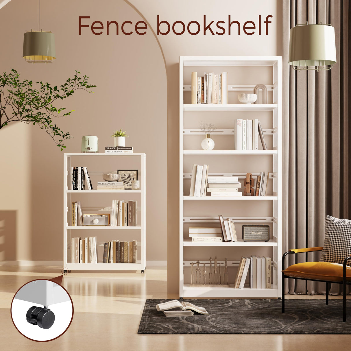 Kubohogar 5 Tier Metal Bookshelf, 68" White Tall Bookshelf with Adjustable Shelves, Heavy Duty Bookshelves and Bookcases, Library Bookcase for Living Room,Office,Bedroom Kubohogar