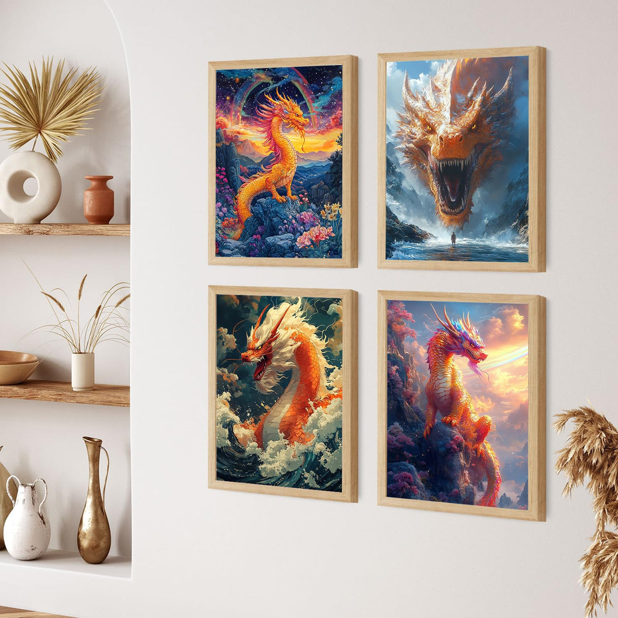 ZXQL 4 Paint by Numbers for Adults - Dragon DIY Adult Paint by Number Kits Pack Beginners Easy Acrylic On Canvas for Painting Home Decor Creative Wall Art 12x16inch (10-4) ZXQL