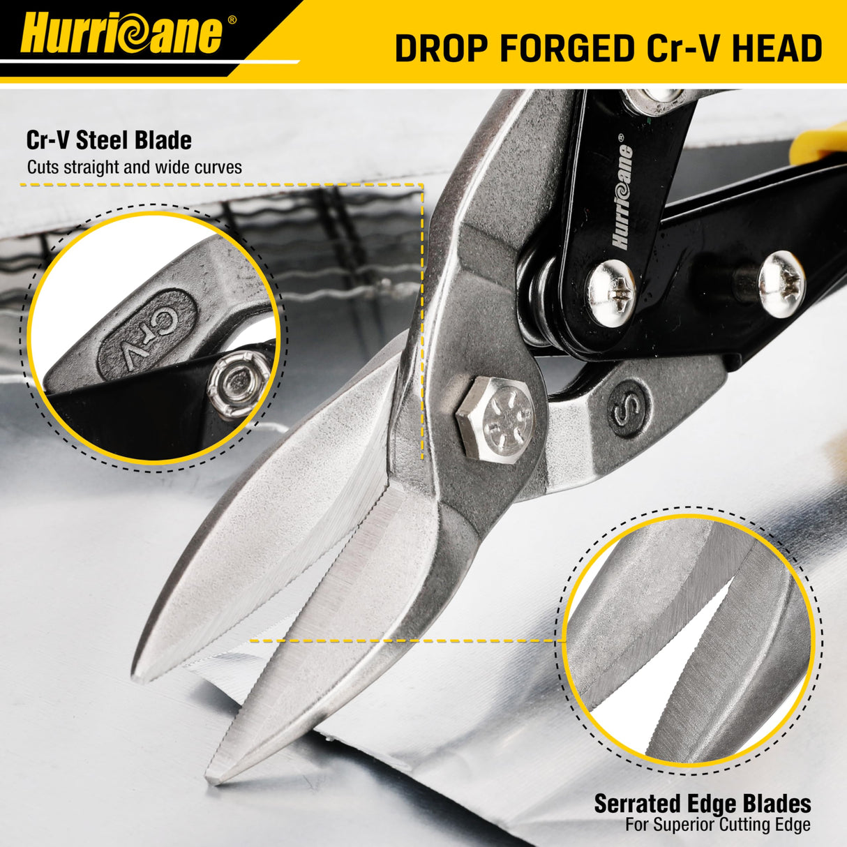 HURRICANE 10 Inch Aviation Tin Snips, Heavy Duty Metal Cutter Shears for Cutting Sheet Metal, Straight Cut, Chrome Vanadium Steel HURRICANE