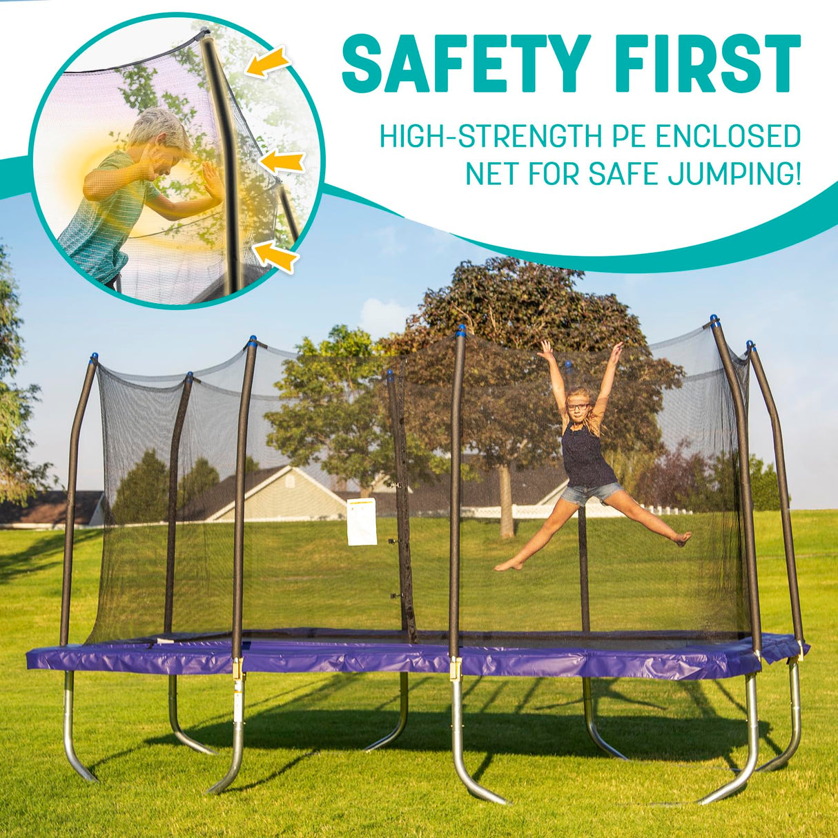 Skywalker Trampolines 9x15 FT Rectangle Trampoline with Safety Net, ASTM-Approved Outdoor Backyard Fun for Kids & Teens Skywalker Trampolines