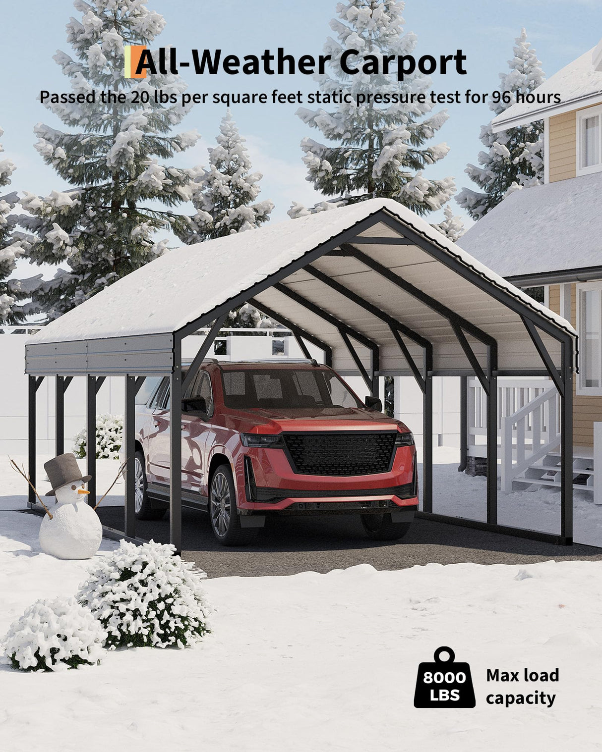 12 x 20 FT Metal Carport, Heavy Duty Carports Reinforced Frame and Steel Roof, All-Weather Shelter Canopy for Pickups, Boats, Cars, and Tractors KYBOLT
