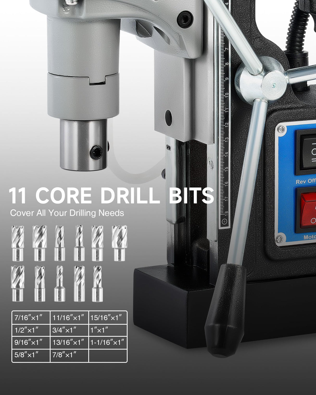 ZELCAN Mag Drill Press with 11 Drill Bits, 1550W Portable Magnetic Drill Press with 2" Boring Diameter, 0-580 rpm Stepless Speed & Reversible Direction, 2922 lbf Drilling Machine for Metal Surface ZELCAN