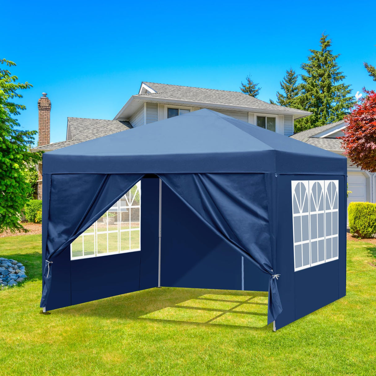 VINGLI 10x10 Pop Up Canopy Tent with Sidewalls, Outdoor Gazebo Canopy Tent, Patio Event Tents Outdoor Commercial Canopy for Parties (Blue) VINGLI