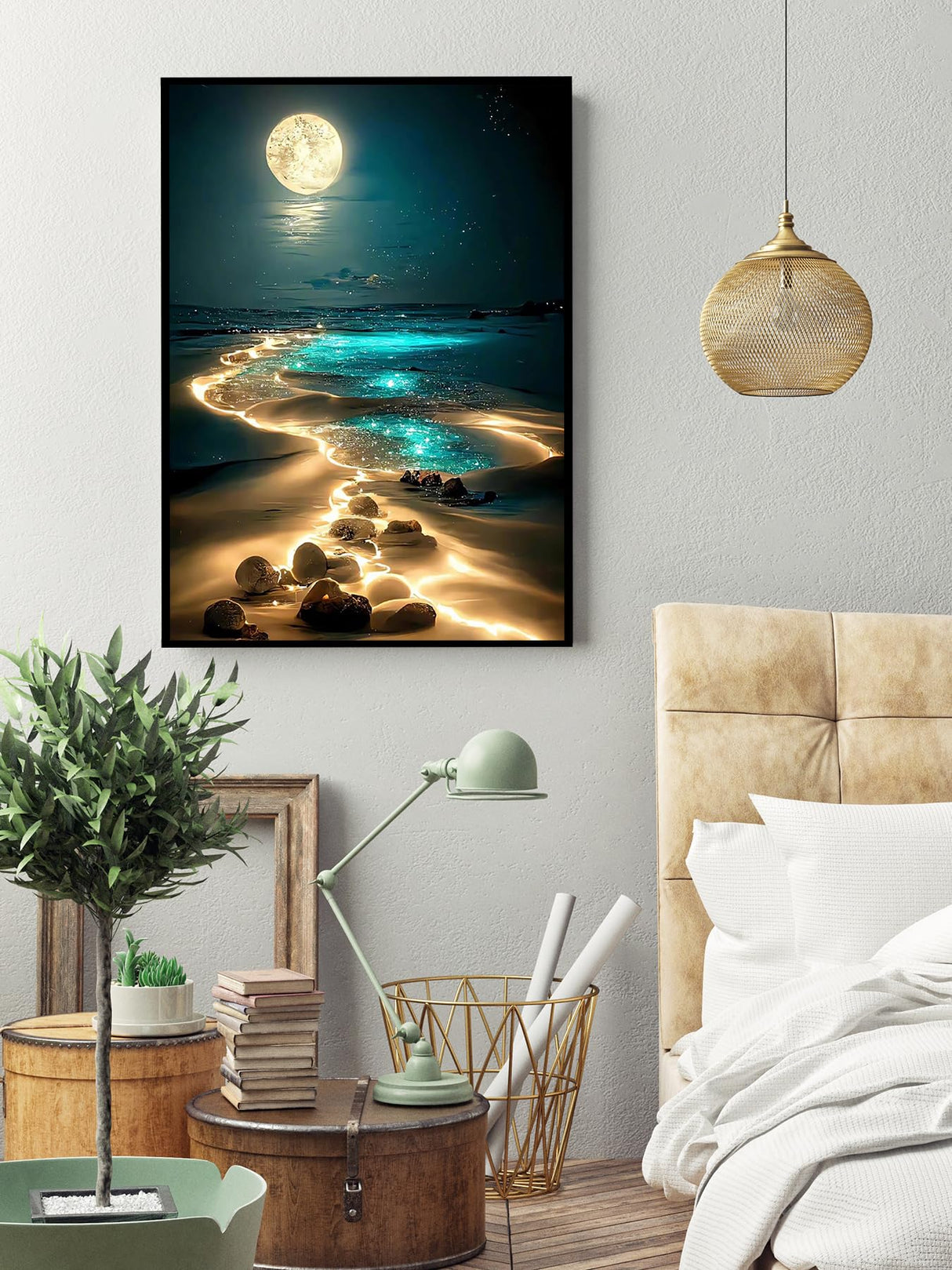 KINPLUB Moonlight Beach Diamond Painting Kits for Adults, 5D Seaside Moon Diamond Art Kits for Beginners, DIY Full Drill Paint with Diamond, Home Wall Decor 12 x 16 Inch KINPLUB