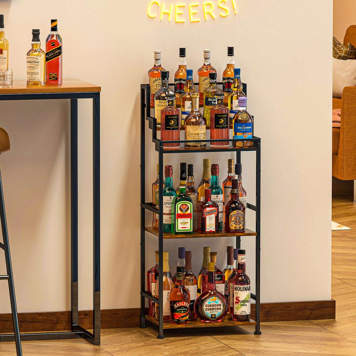 Jsskeeim Trapezoidal Liquor Cabinet Bar for Home, Stepped Wine Rack Freestanding Floor, Corner Syrup & Whiskey Stand, Large-Capacity Alcohol Bottle Storage Display Shelf Living Room, Patent Pending Jsskeeim