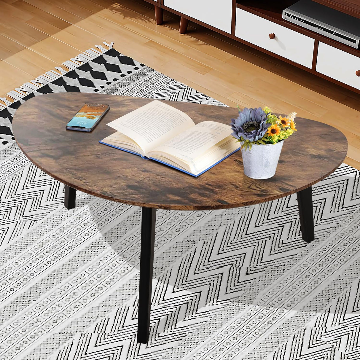 Large Oval Coffee Table Espresso Wood Mid Century Modern Unique Retro Farmhouse - Contemporary Triangle Small Table for Living Room, Bedroom Bedside Table and Office 19" D x 34" W x 16" H WDSHIYI