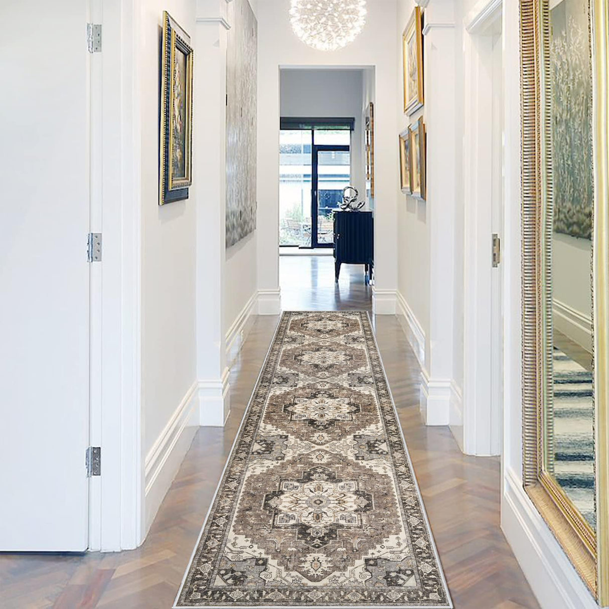 Washable Kitchen Runner Rug - 2x10 Hallway Rug Distressed Mats Non-Slip Soft Room Floor Carpet for Dining Room (Beige, 2 x 10) RUUGME