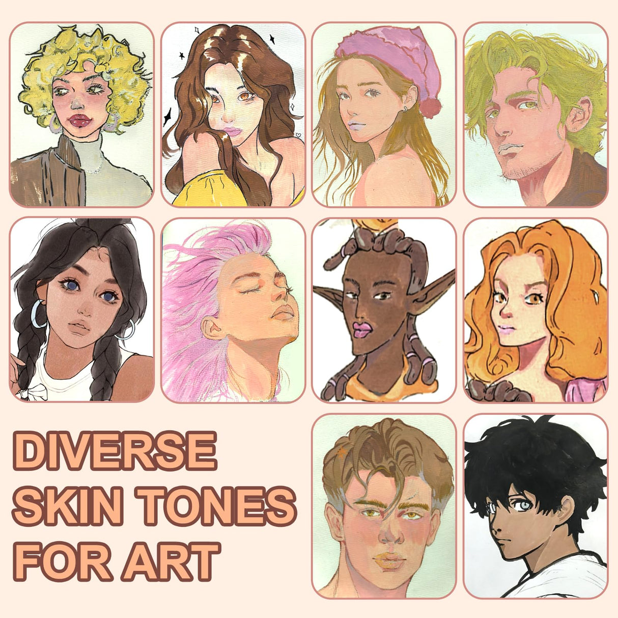 NICETY 32 Acrylic Paint Markers Paint Pens Skin Tone Series Set Brush Tip & Fine Tip for Rock Painting, Wood, Canvas, Glass, Mugs, Metal, DIY Projects(Skin) NICETY