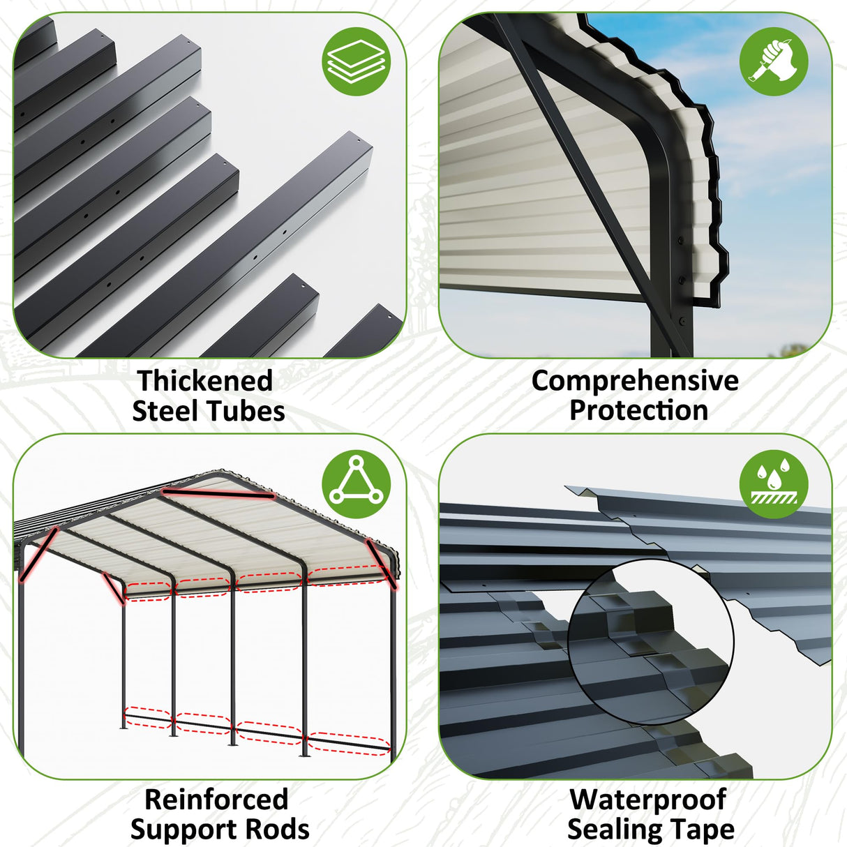 AIRWIRE 10x15 Metal Carport Carports with Enhanced Base Heavy Duty Garage Outdoor Galvanized Car Shelter for Car, Boats and Truck AirWire