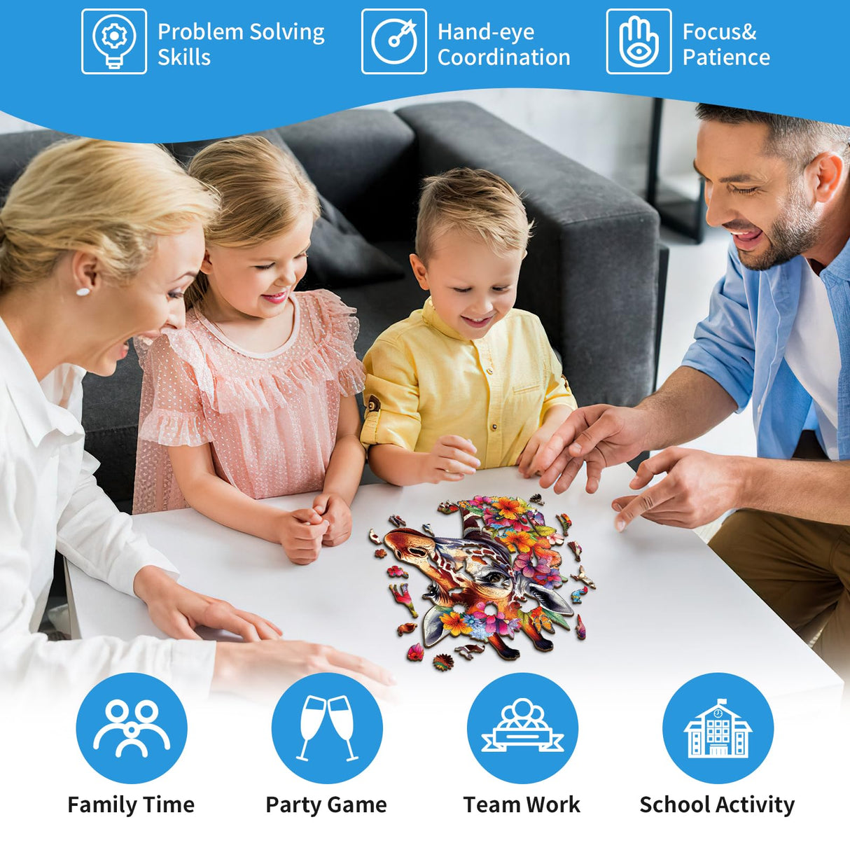 Woodemon Wooden Puzzles for Adults, Flowers and Giraffes (M-170pcs) Wooden Jigsaw Puzzles Kids, 11.6 * 9.9in Unique Shaped Animal Wood Puzzles Adults, Fathers Birthday Family Games Woodemon