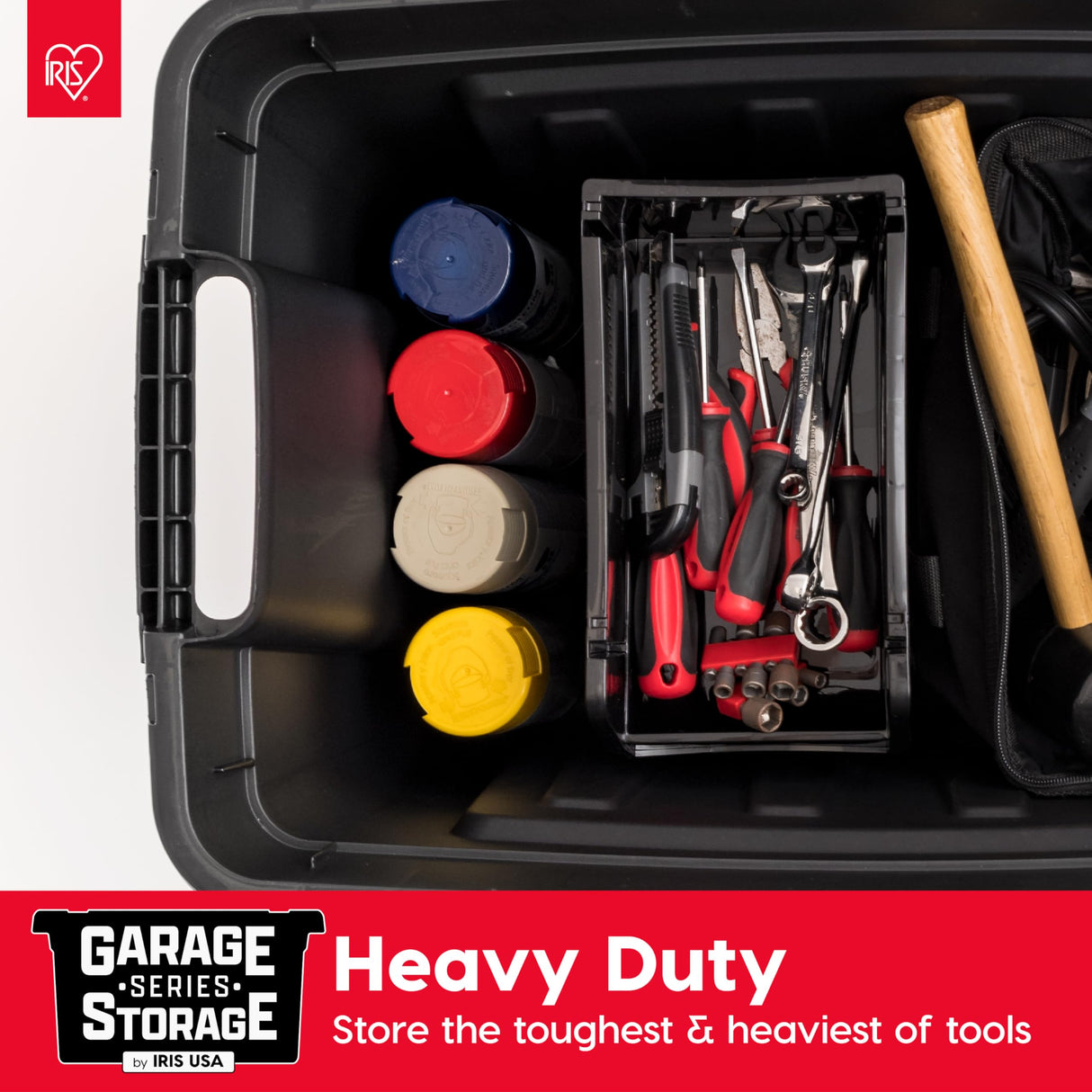 IRIS USA 31 Gallon Heavy Duty Storage Totes with Easy-Grip Handles, 4 Pack - Large Bins with Lids Garage Organizing Tubs, Durable Stackable Utility Containers, Made in USA - Black Iris Ohyama