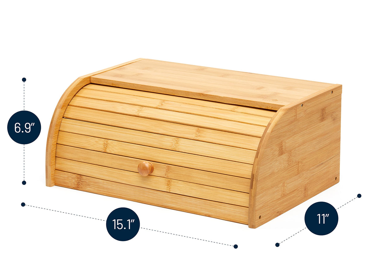 ROYALHOUSE Natural Bamboo Roll Top Bread Box Kitchen Food Storage - Assembly Required RoyalHouse