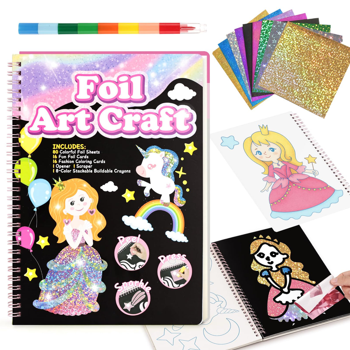 3 otters Foil Art Fun, Princess Arts and Crafts for Kids DIY Creative Travel Toy Birthday Gifts for Girls 4 5 6 7 8 3 otters