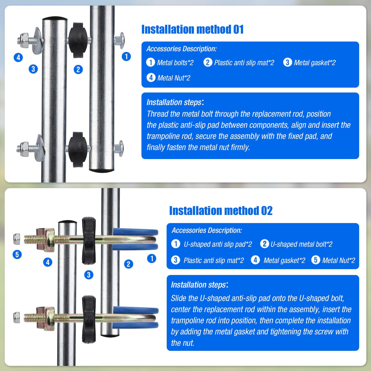 TOBWOLF 1PCS Universal Trampoline Replacement Enclosure Pole, Foam Trampoline Pole Fit 10-16Ft Straight Pole Trampoline, Trampoline Stand Diameter Fits Within 1.65"/4.2CM for Trampoline Accessories TOBWOLF