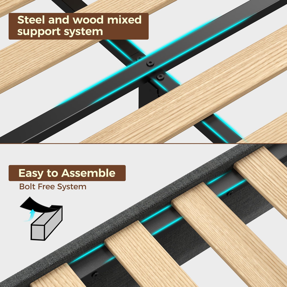 Rolanstar Full Size Bed Frame, Storage Headboard with Charging Station and LED Lights, Upholstered Bed with Heavy Duty Wood Slats, No Box Spring Needed, Noise Free, Easy Assembly, Dark Grey Rolanstar