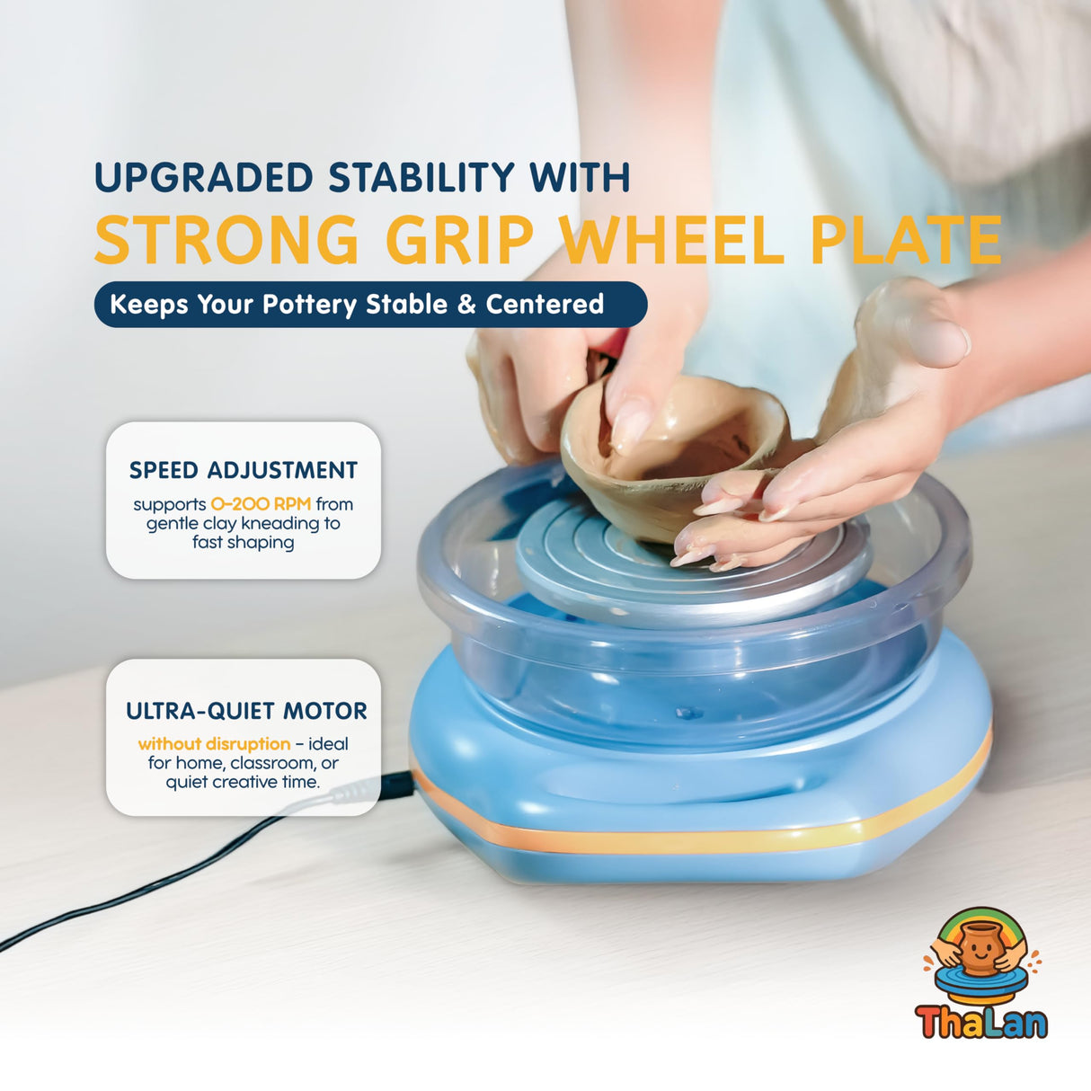 ThaLan Mini Pottery Wheel Kit, Pottery Wheel for Kids and Beginners, 4.7’’ Electric Clay Wheel, Adjustable Speed, Low Noise, Precision Control, 8Pcs Pottery Tools, (Blue) ThaLan