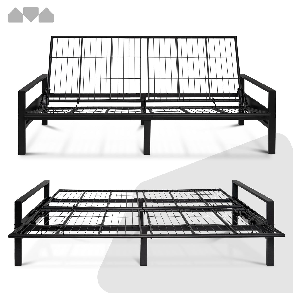 Milliard Metal Futon Frame – Space-Saving Modern Futon Frame Full Size - 2 in 1 Design Perfect for Modern Living Spaces (Black) Milliard
