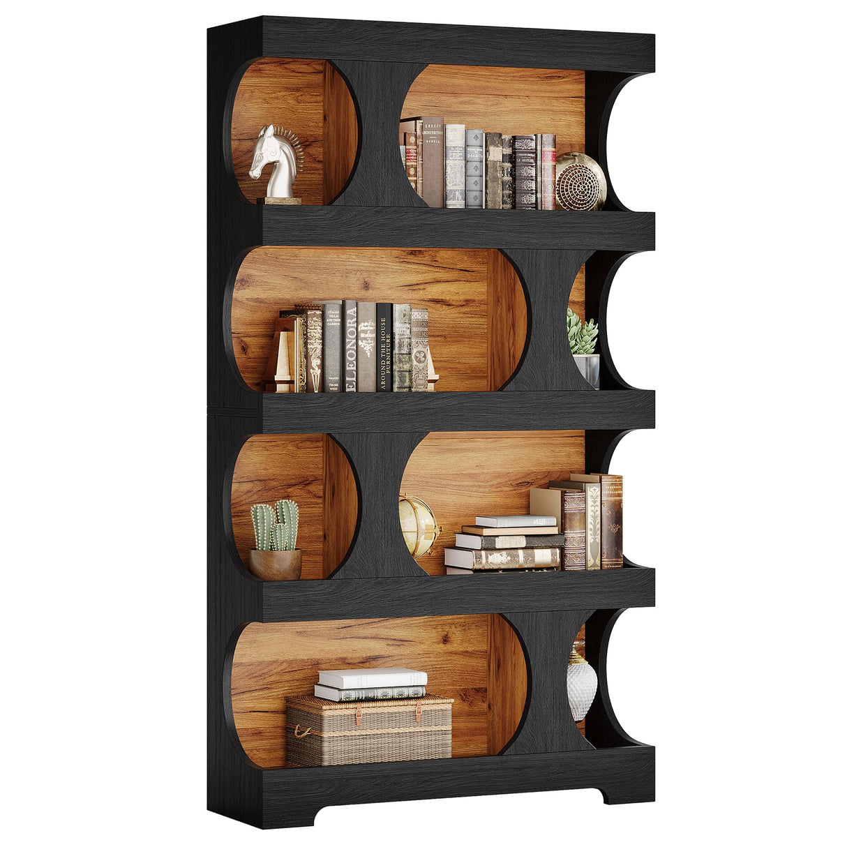 Tribesigns 71" Tall Black Bookcase, Modern Asymmetrical Bookshelf, 4-Tier Freestanding Display Shelf with Classic Shape, Large Library Book Shelf for Living Room, Home Office Tribesigns