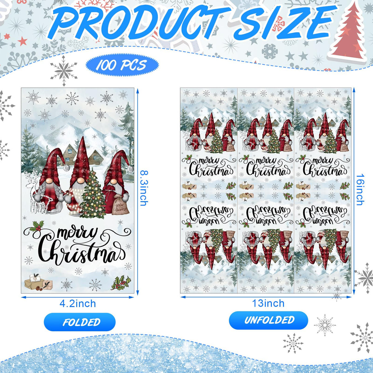 Saypacck 100 Pcs Christmas Winter Disposable Paper Guest Towels for Bathroom 2 Ply Decorative Gnome Napkins Christmas Hand Towels Xmas Napkins for Decoupage Winter Party Kitchen Dinner Table Decor Saypacck