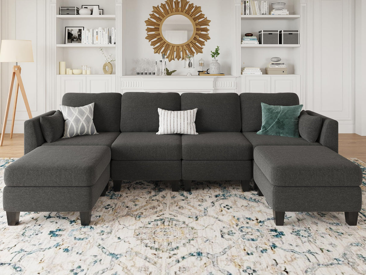 Huatean Home Modular Sectional Sofa, Convertible U Shaped Sofa Couch with High Density Memory Foam, 6 Seat Comfy Modular Sofa Couch for Living Room, Modern U Shaped Sectional Sofa, Dimgrey Huatean Home