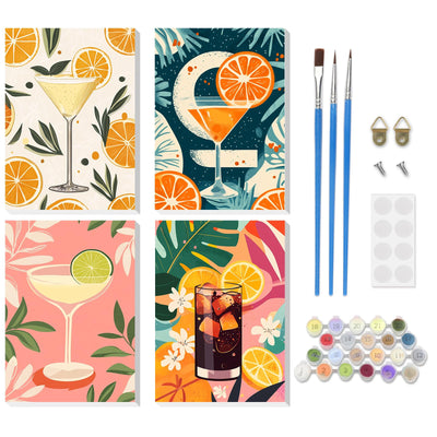 RICUVED Paint by Number for Adults Framed Canvas, 4 Pack Paint by Number Kits Arts and Crafts for Adults Beginner, Easy DIY Summer Drink Acrylic Painting Number Kits for Home Wall Decor(7.8X11.8inch)