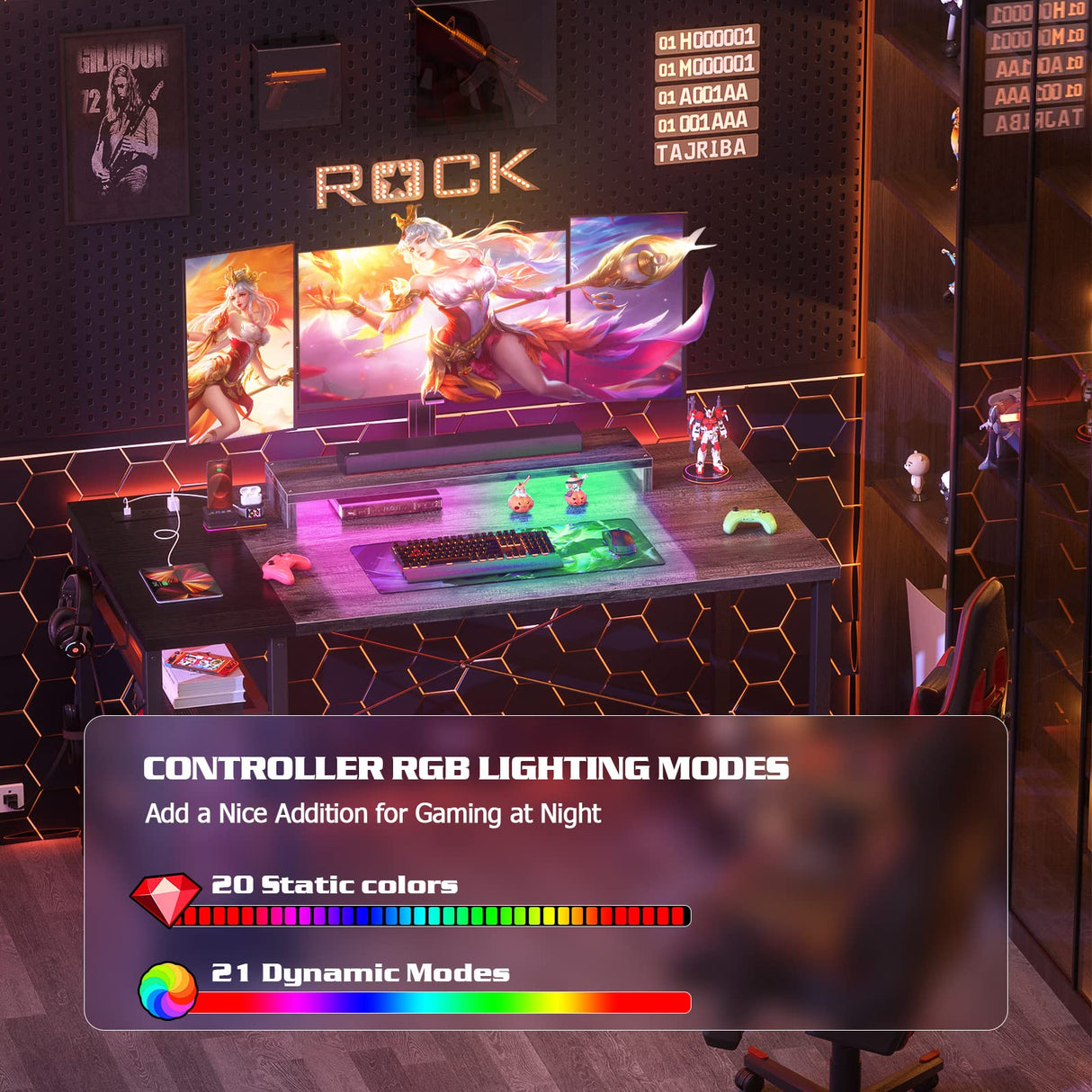 armocity Computer Desk with LED, Gaming Desk with Outlets, 40 Reversible Laptop Table with Monitor Stand, Small Desk for Small Spaces, Grey/Black armocity