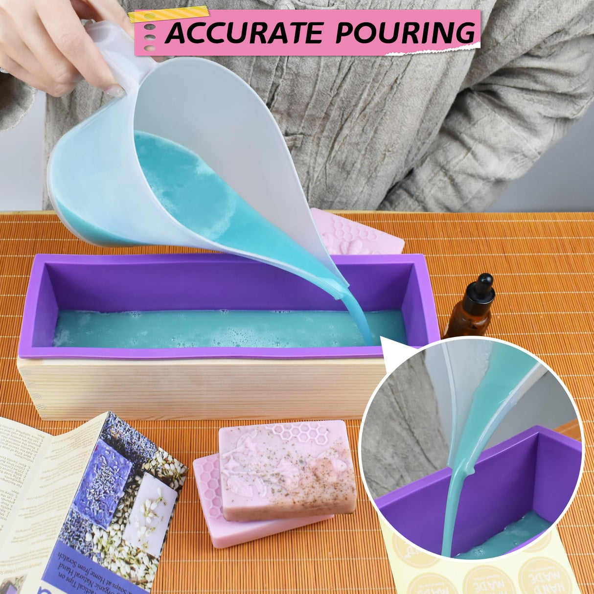 Artcome Soap Making Kit - Complete DIY Soap Making Supplies with 42oz Silicone Loaf Mold, Wooden Cutting Tools, Honeycomb Molds, Measuring Cups & More for Crafting Handmade Soaps - Ideal for Gift Artcome